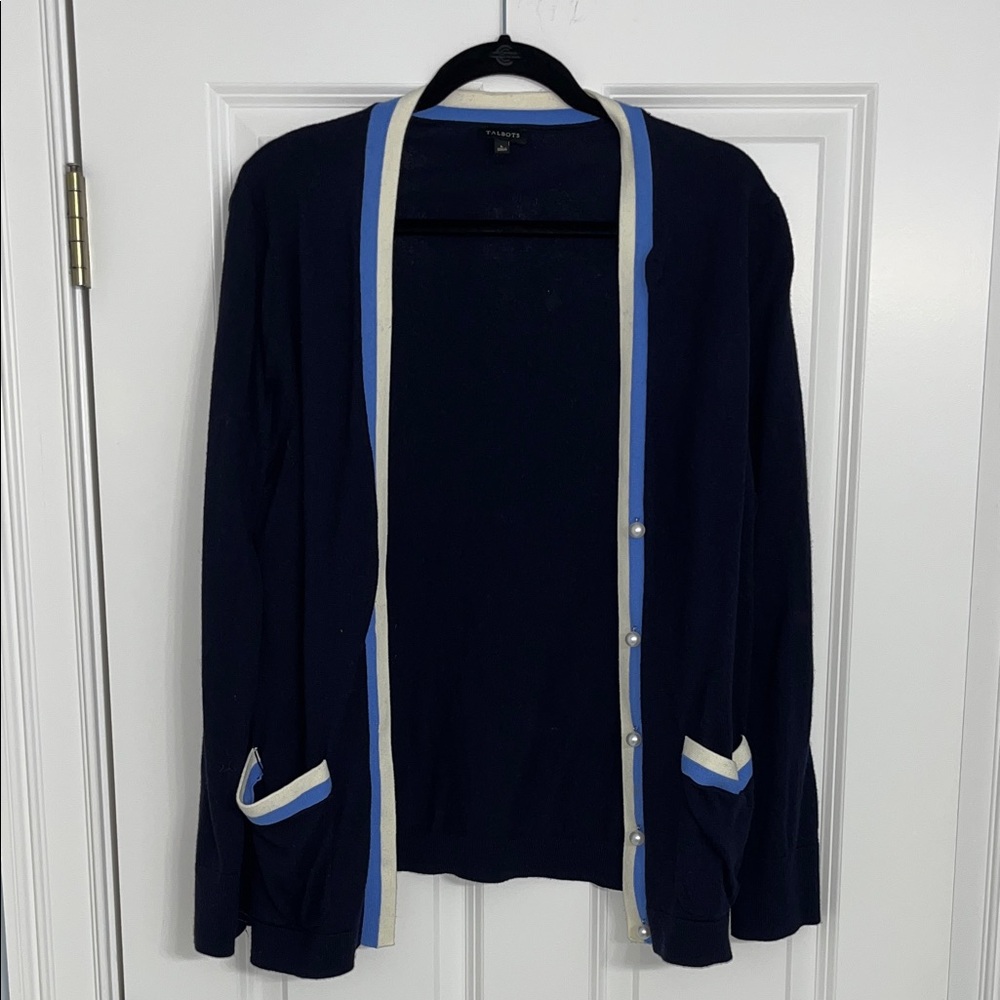 Talbots Dark Blue Cardigan with Light Trim